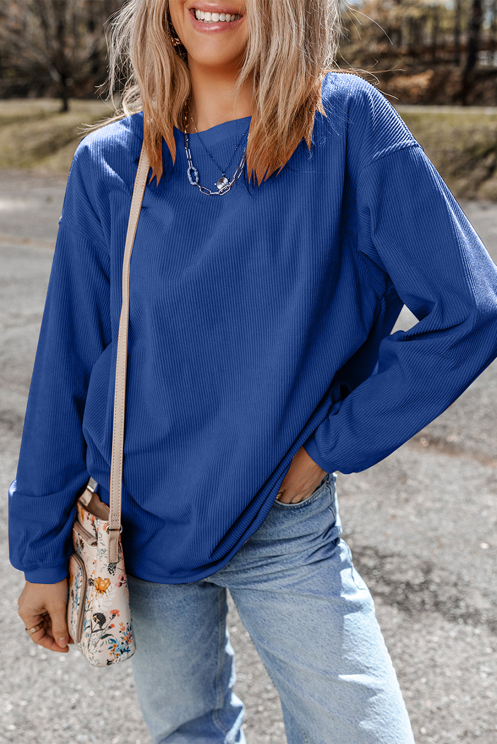 Grass Green Rib Knit Drop Shoulder Oversized Sweatshirt