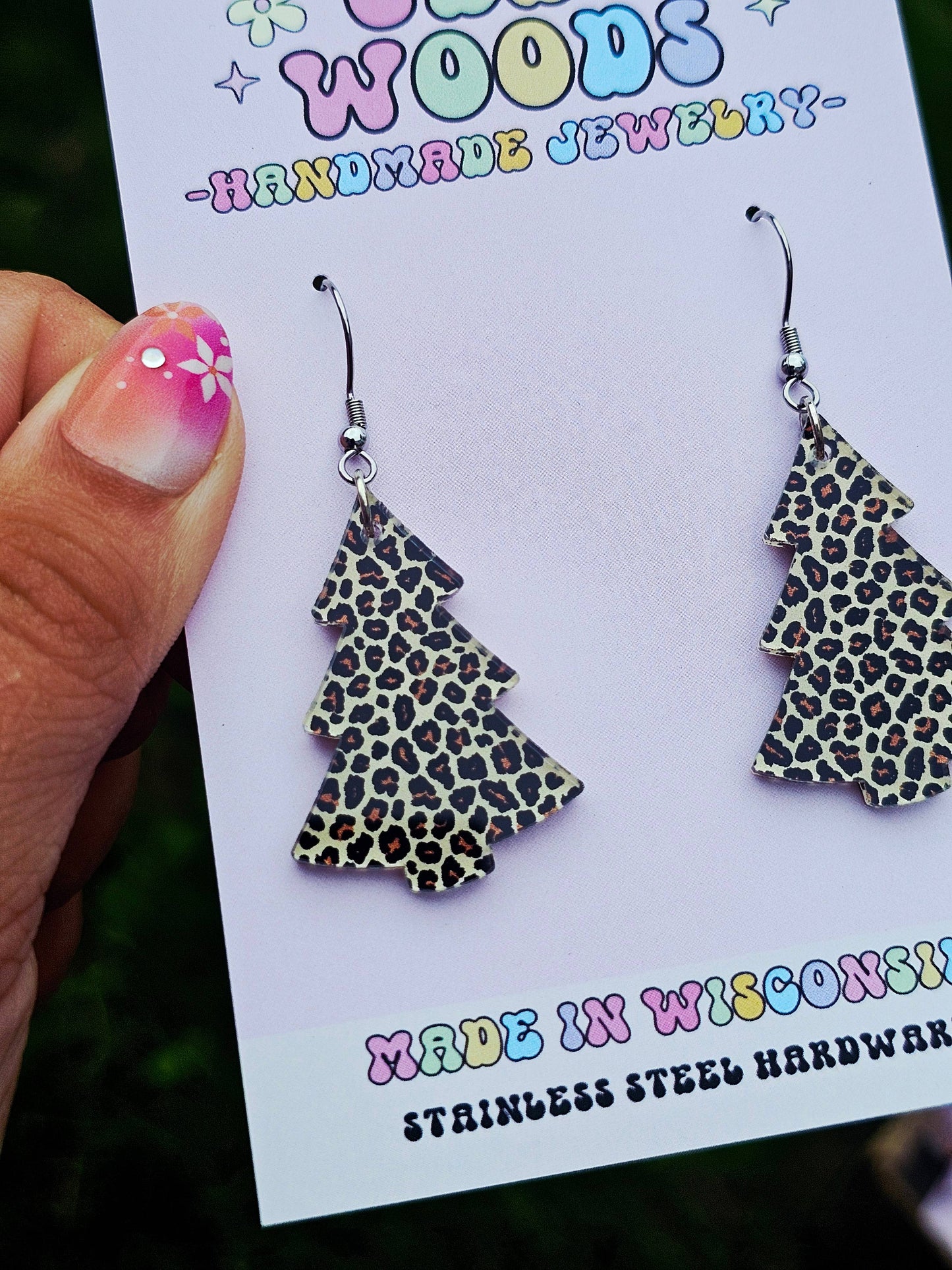 Leopard Print Christmas Tree Earrings