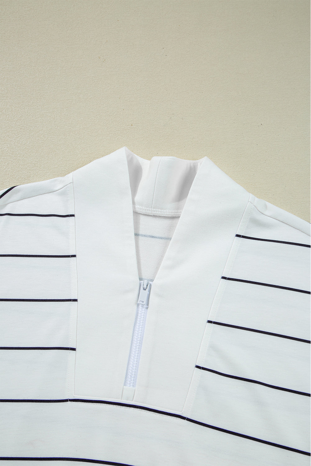 Fiery Red Striped Zipper V-Neck Drop Sleeve Top
