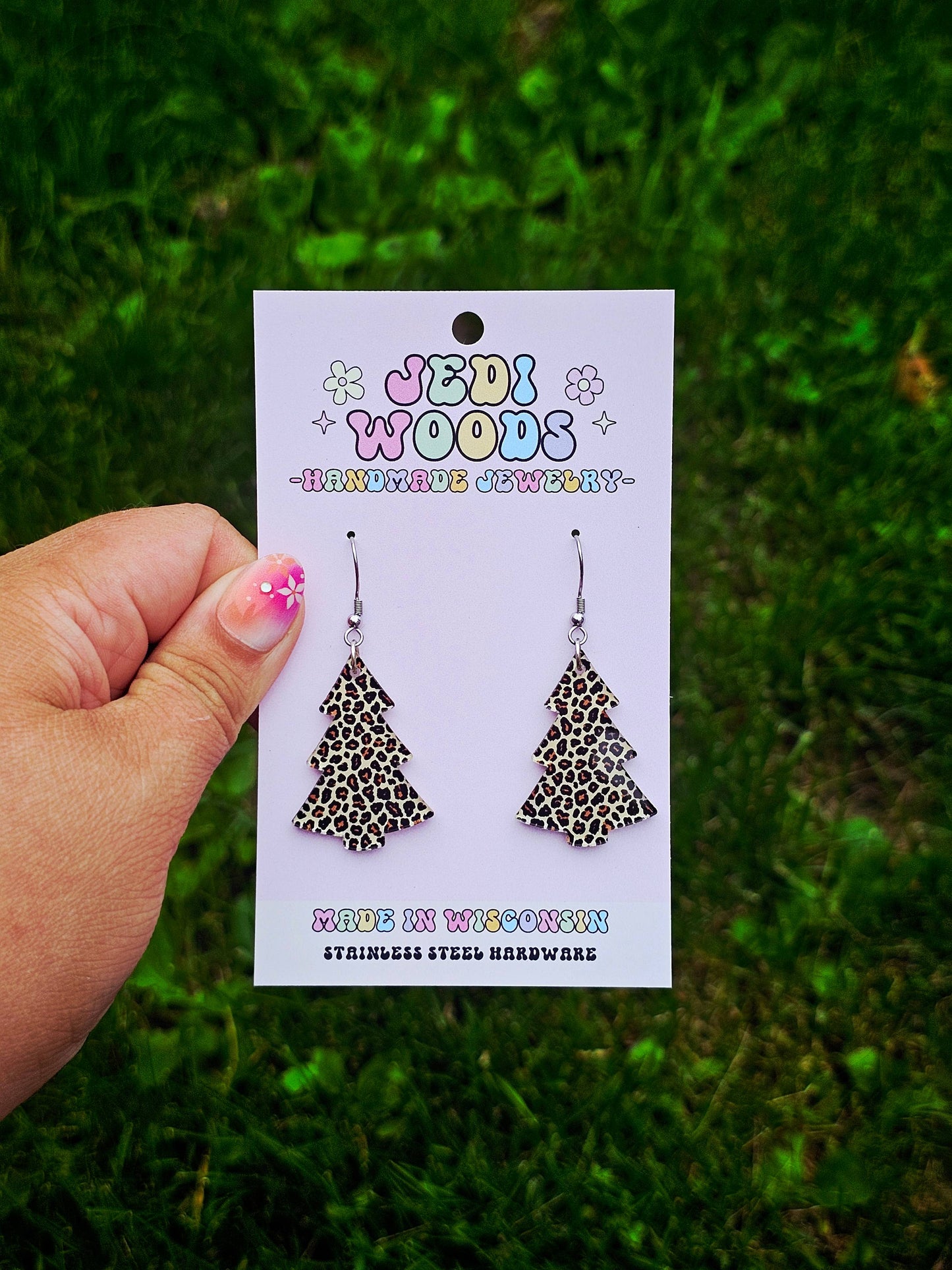 Leopard Print Christmas Tree Earrings