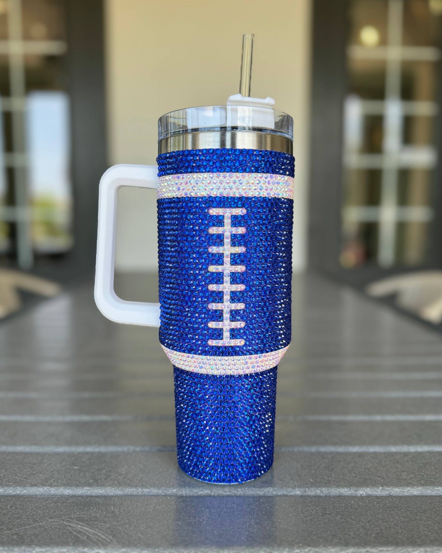 Crystal BLUE "Team Spirit" FOOTBALL 40 Oz. Tumbler