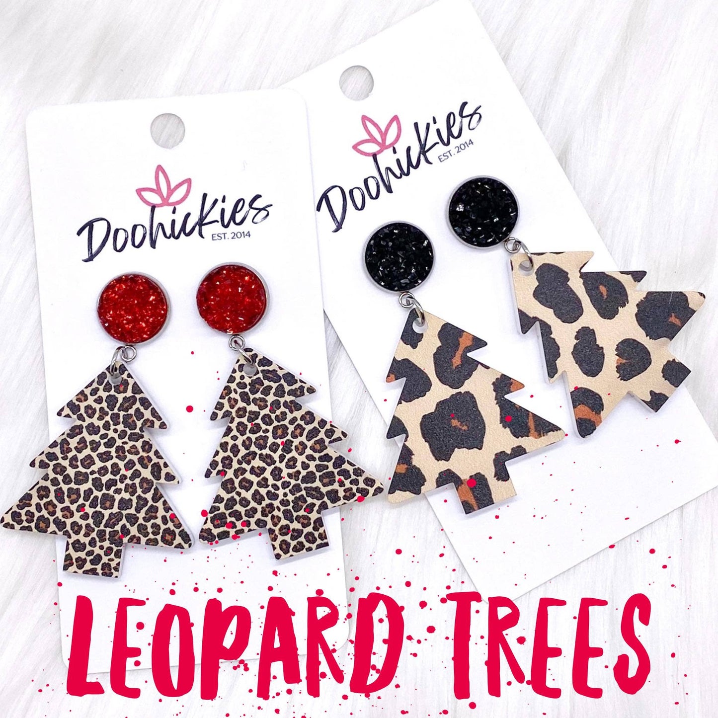 2" Leopard Acrylic Tree Dangles -Christmas Earrings