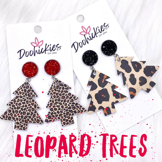 2" Leopard Acrylic Tree Dangles -Christmas Earrings