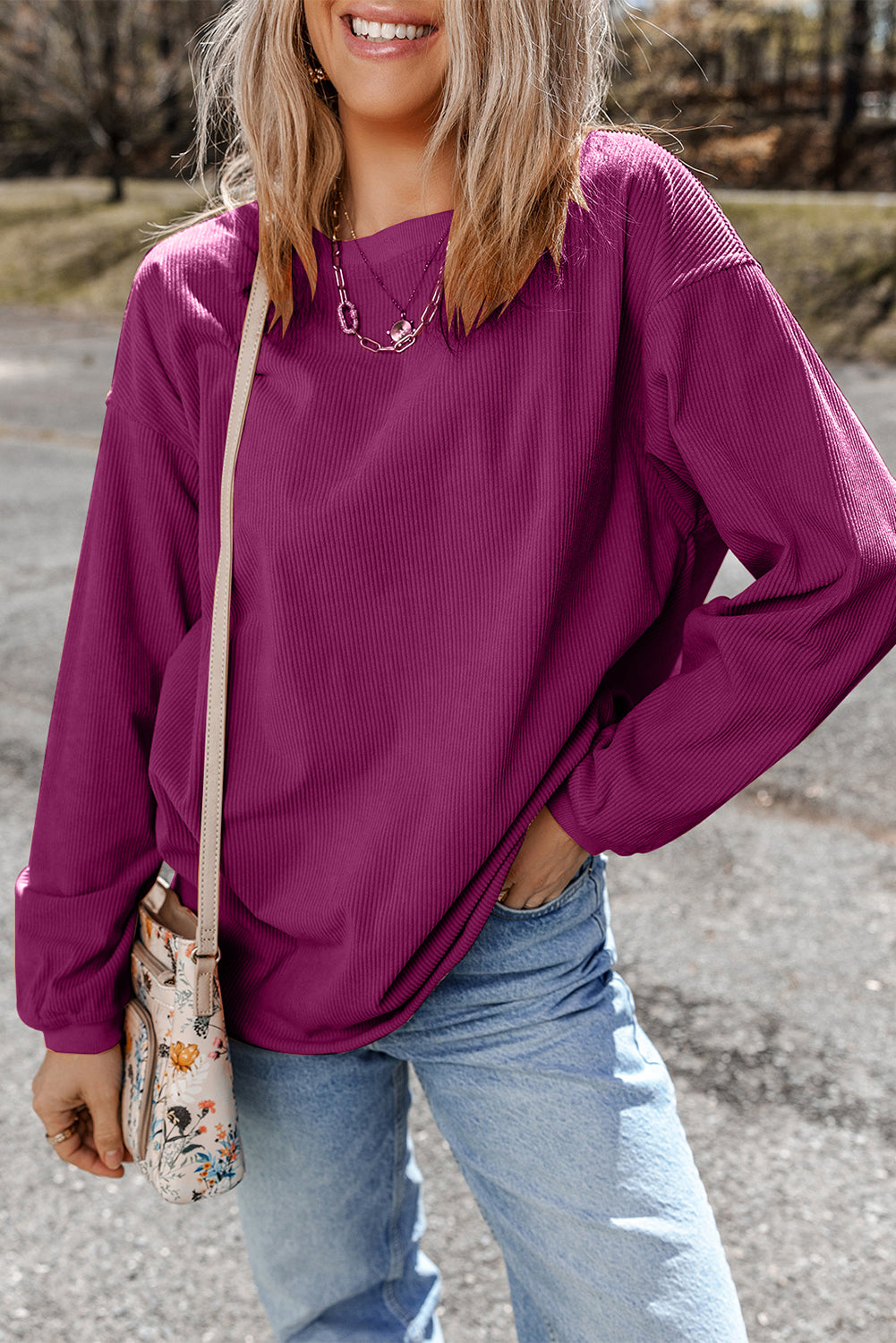 Grass Green Rib Knit Drop Shoulder Oversized Sweatshirt