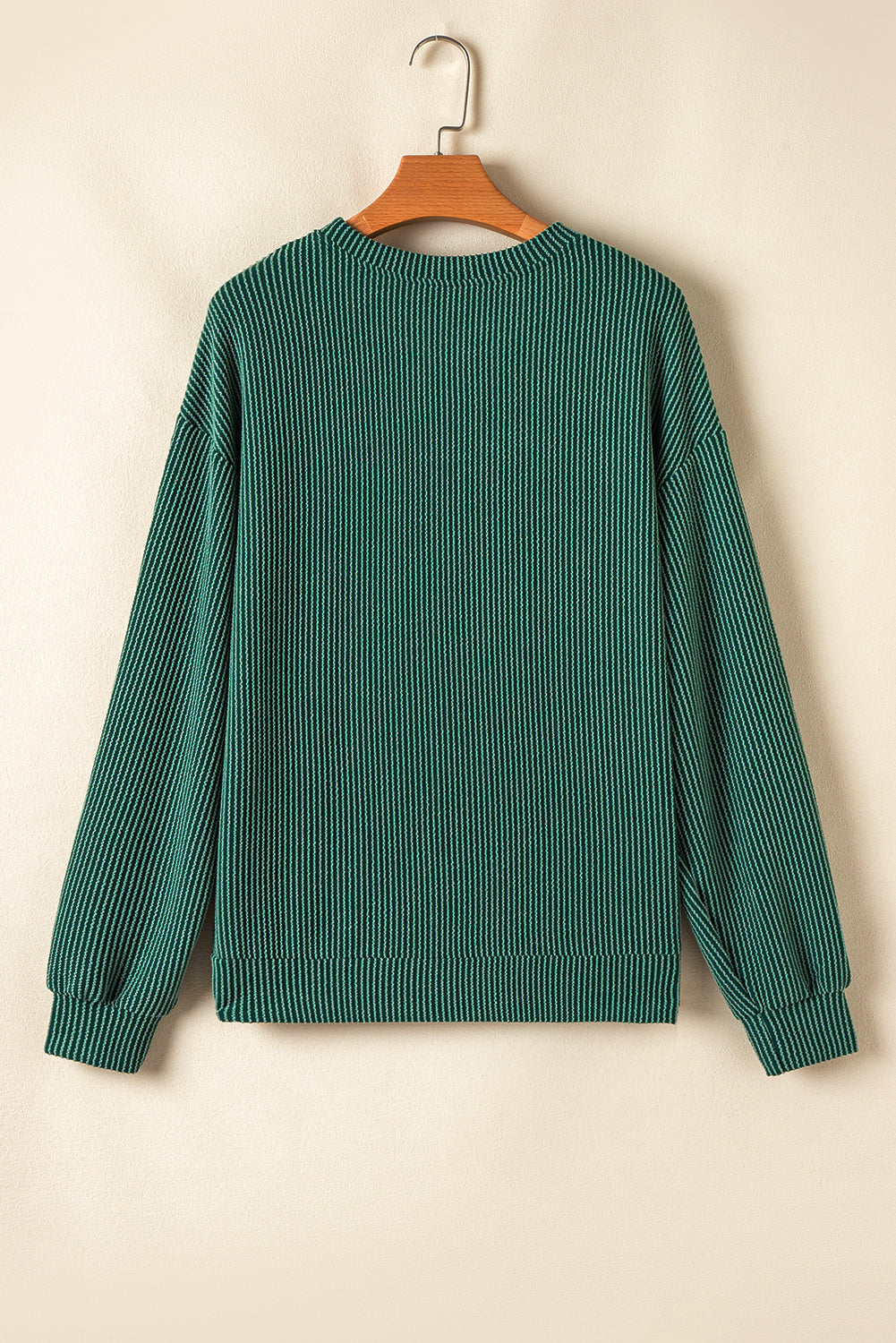 Evergreen Crinkle Rib JOLLY Pattern Long Sleeve Top and Pockets Pants Set