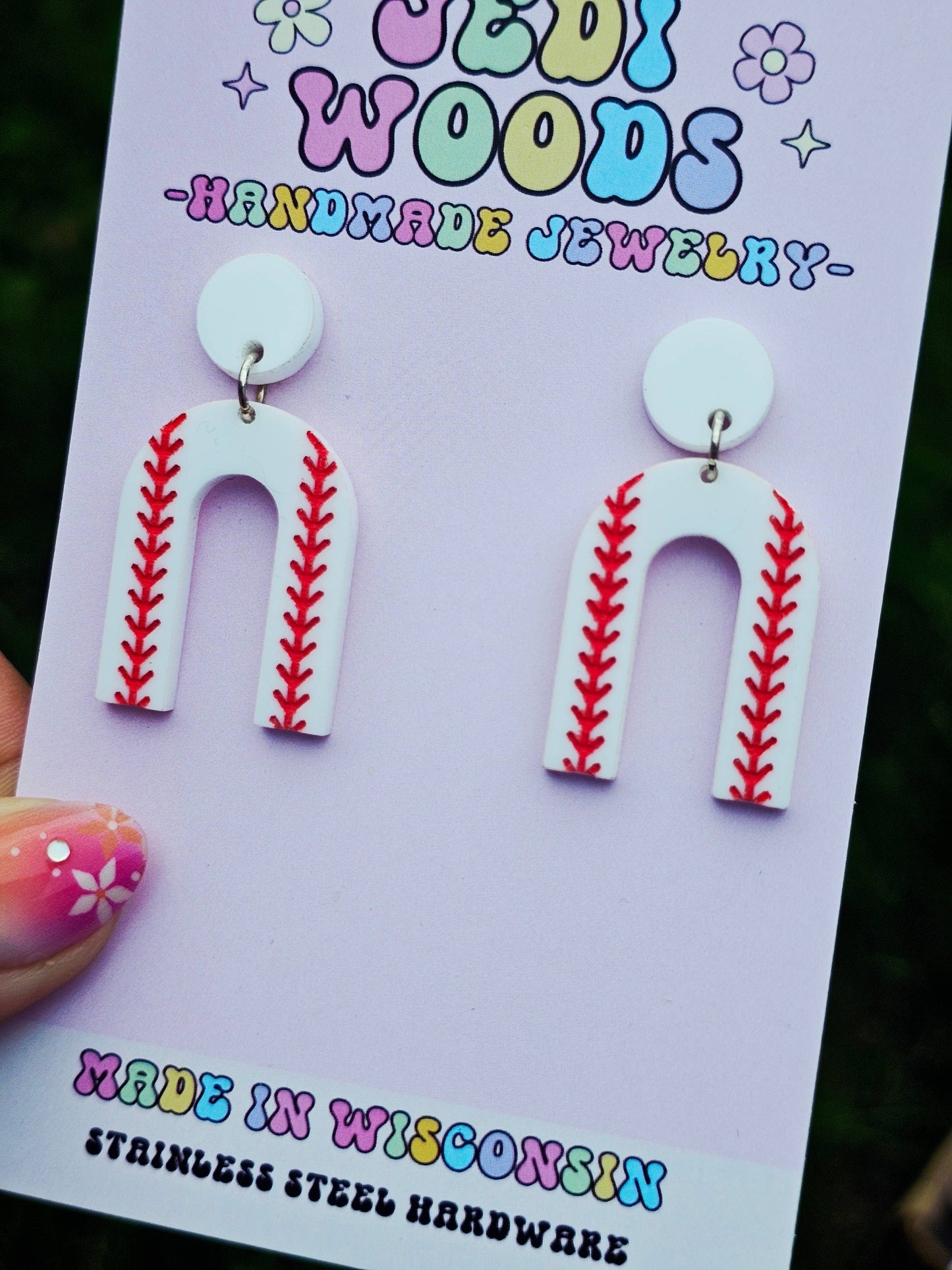Arch Shaped Baseball Earrings with Stud Top