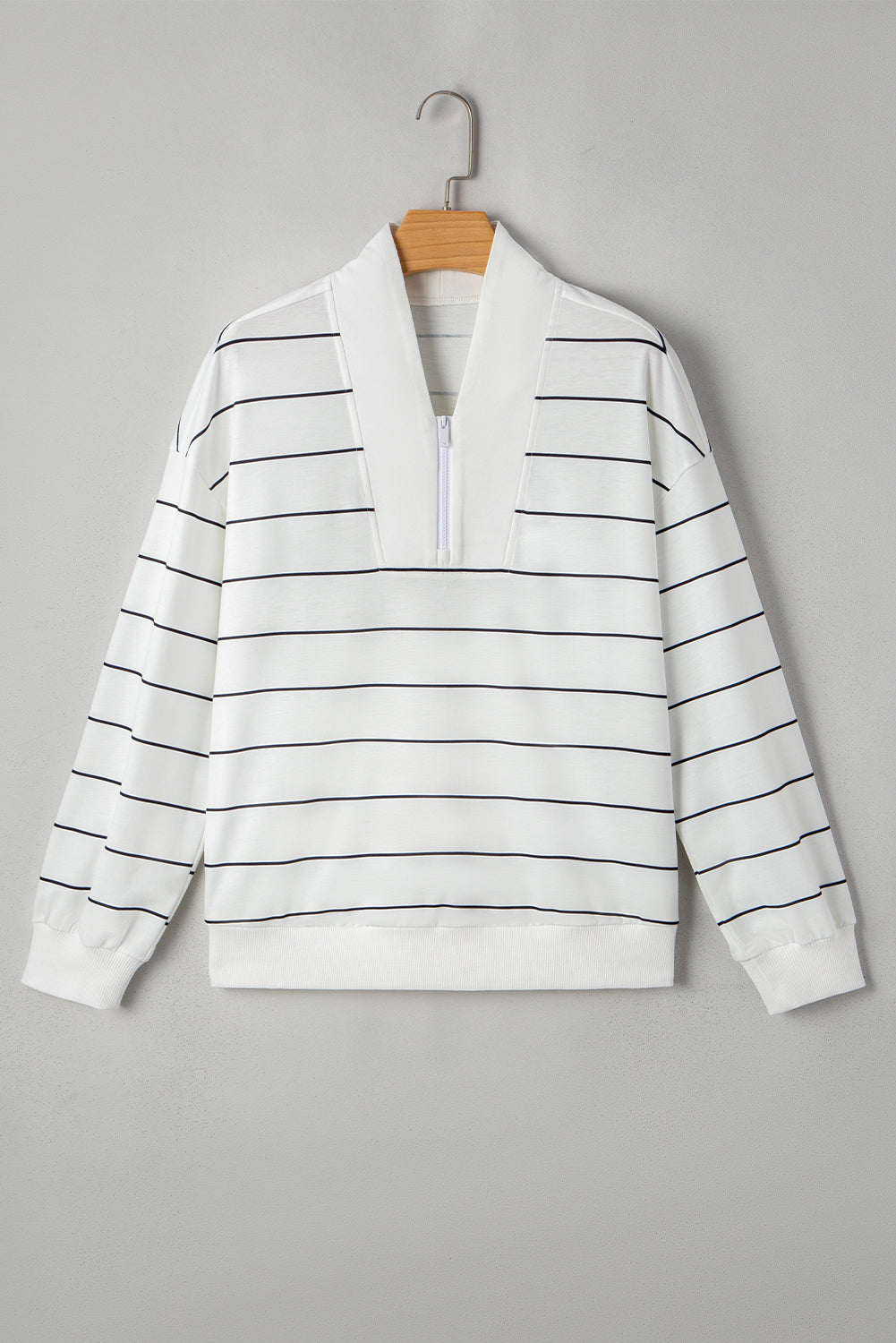 Fiery Red Striped Zipper V-Neck Drop Sleeve Top