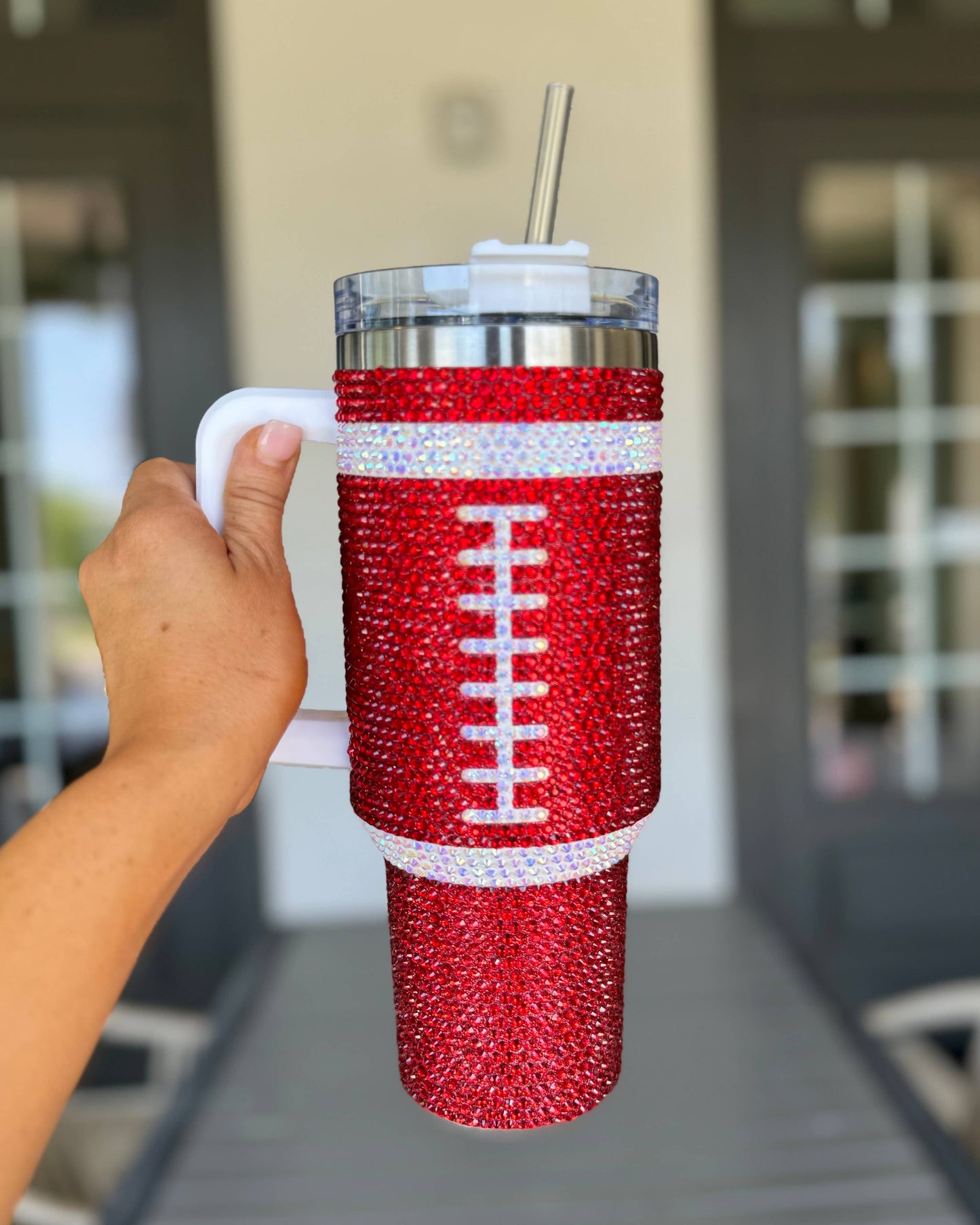 Crystal RED "Team Spirit" FOOTBALL 40 Oz. Tumbler