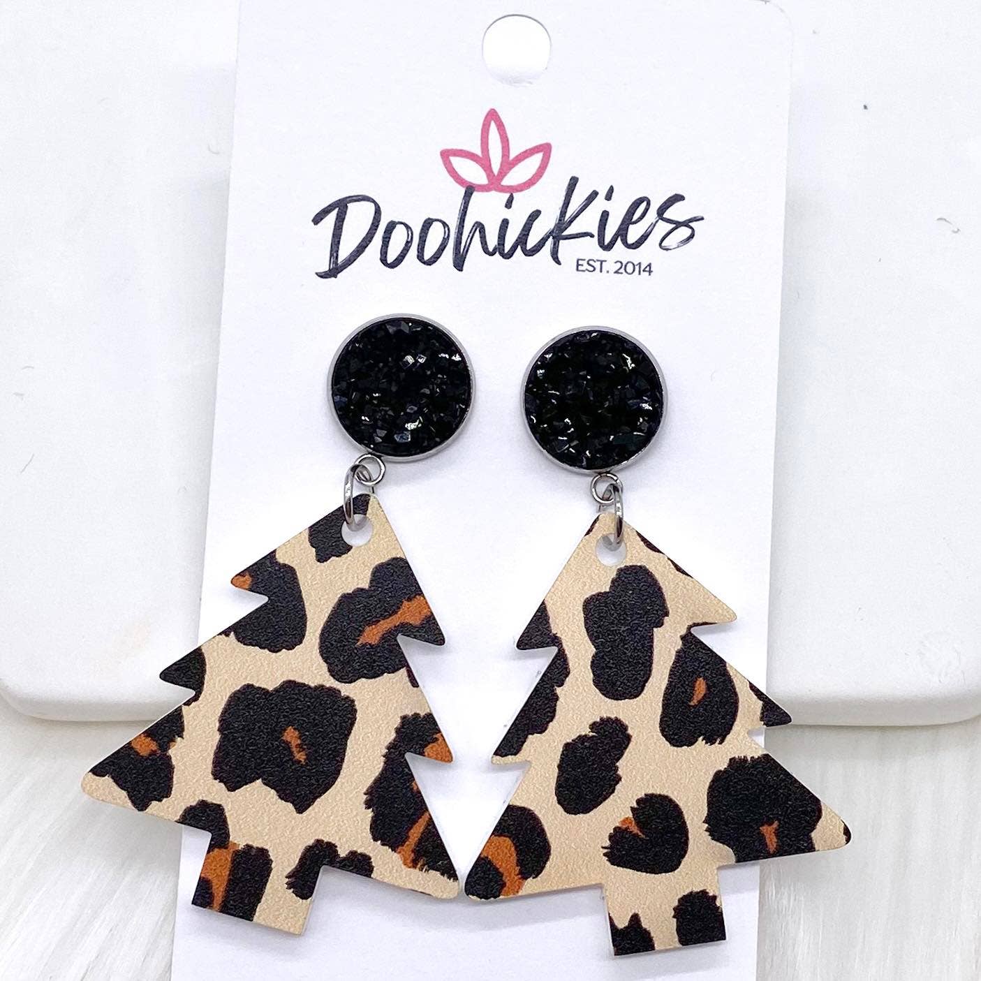2" Leopard Acrylic Tree Dangles -Christmas Earrings
