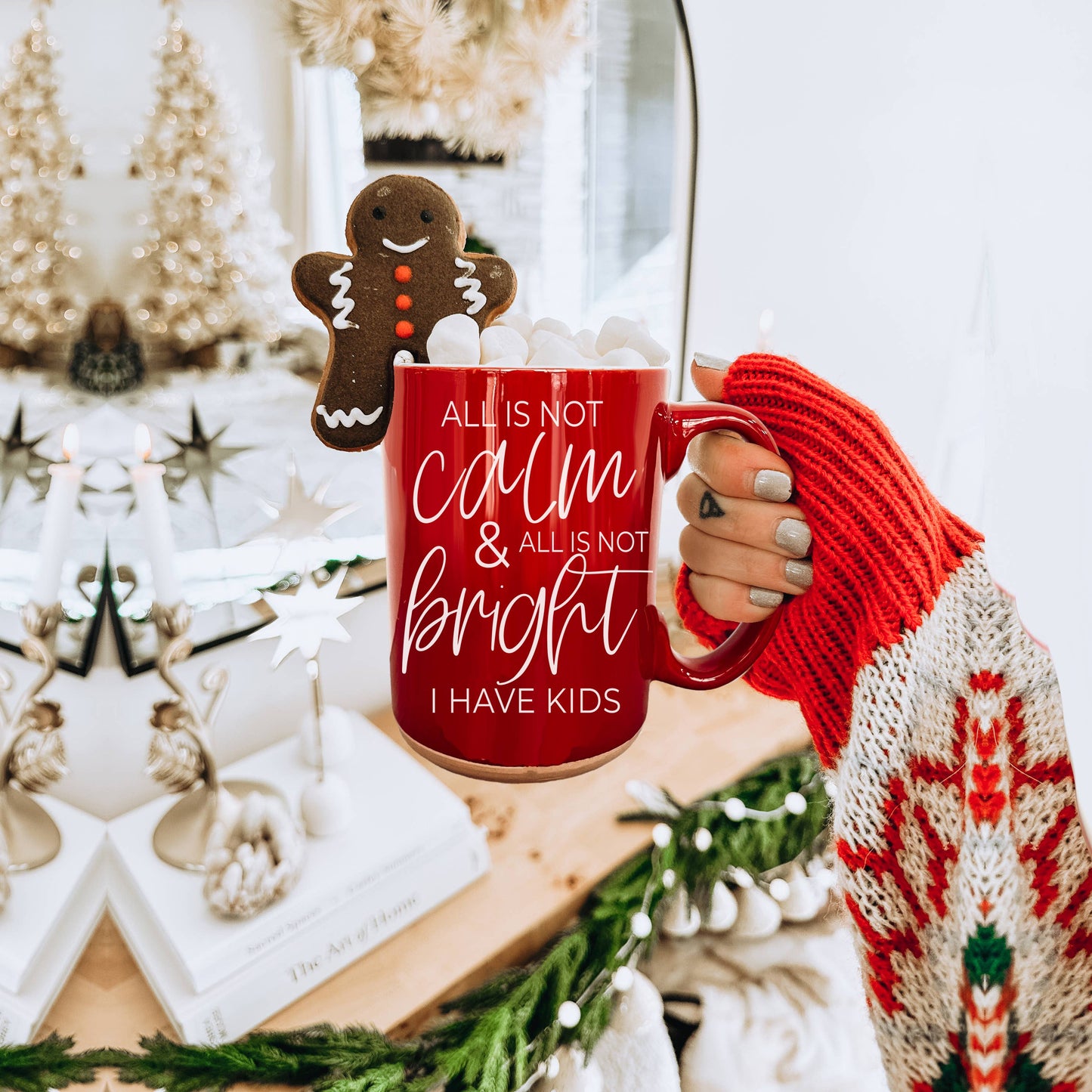 Christmas Coffee Mugs Ceramic, Red + Green Holiday Drinkware
