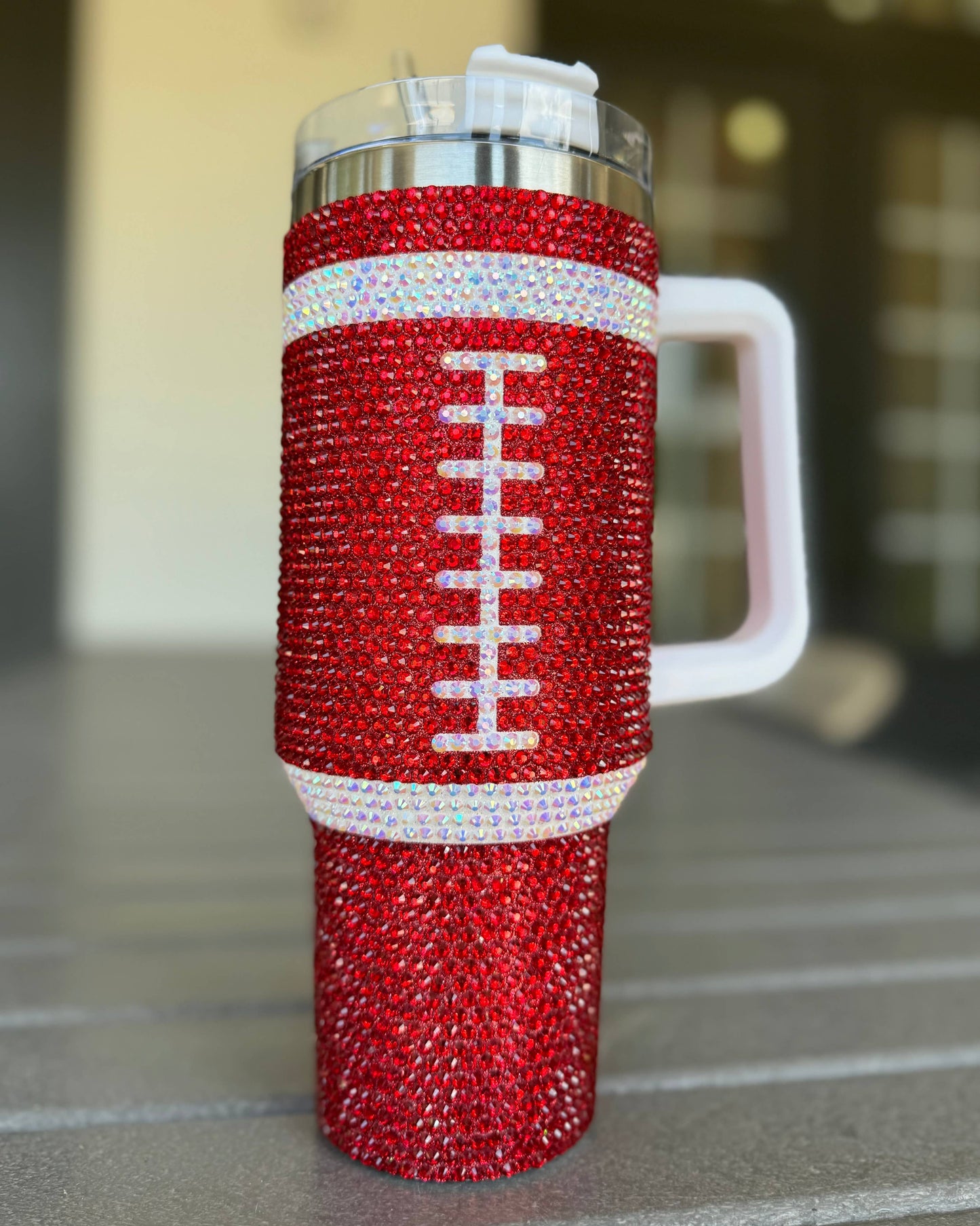 Crystal RED "Team Spirit" FOOTBALL 40 Oz. Tumbler