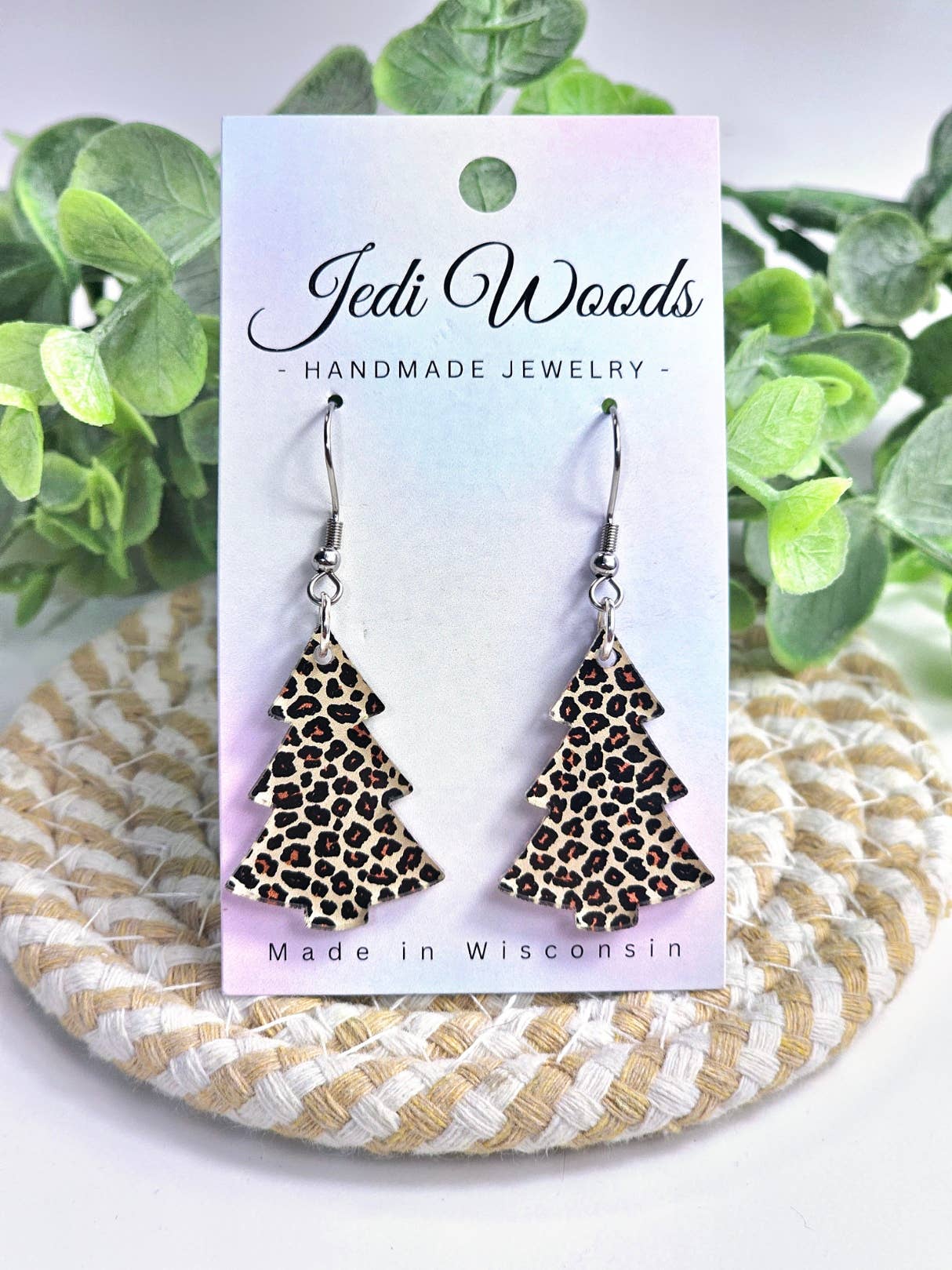 Leopard Print Christmas Tree Earrings