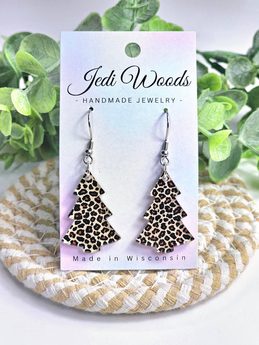 Leopard Print Christmas Tree Earrings