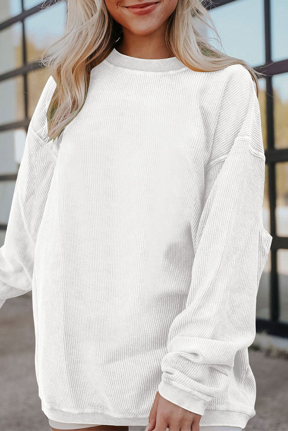 Grass Green Rib Knit Drop Shoulder Oversized Sweatshirt