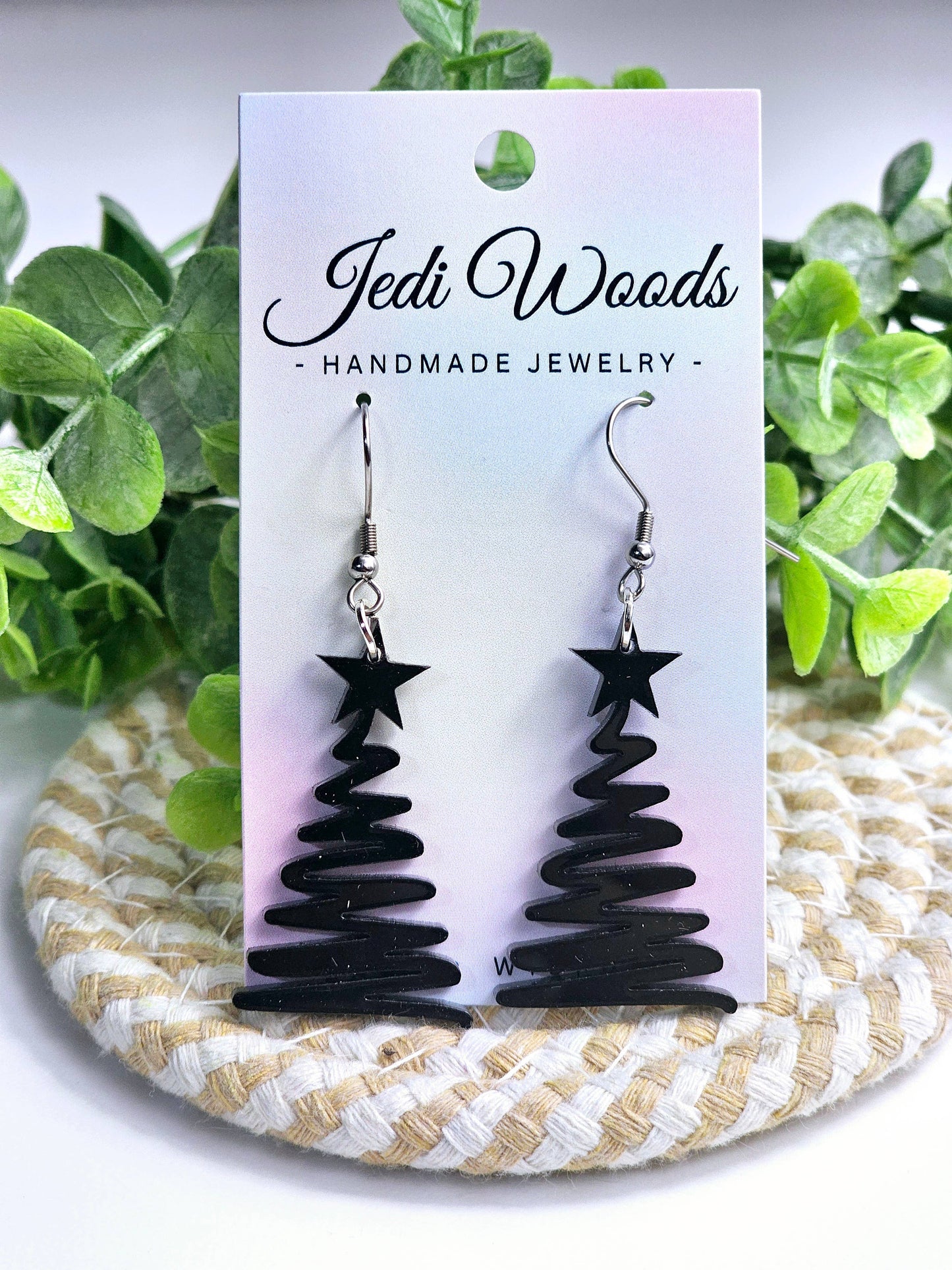 Gothic Black Squiggly Christmas Tree Earrings