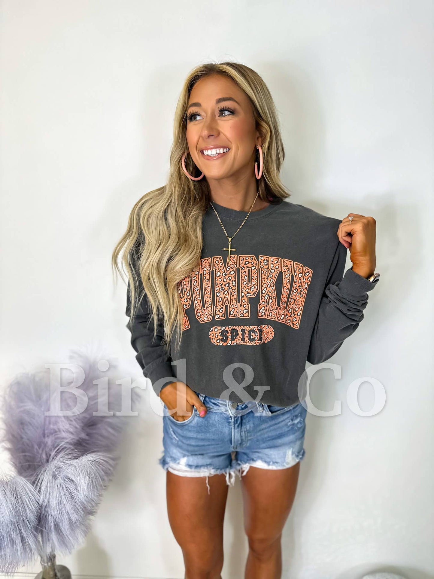 Pumpkin Spice Leopard Pepper Long Sleeve Graphic Tee