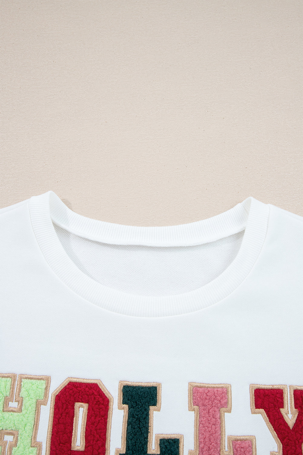 White Cream Collage Letter Christmas Pullover Sweatshirt