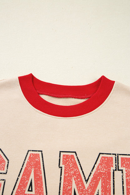 Oatmeal GAME DAY Letter Contrast Trim Baggy Sweatshirt