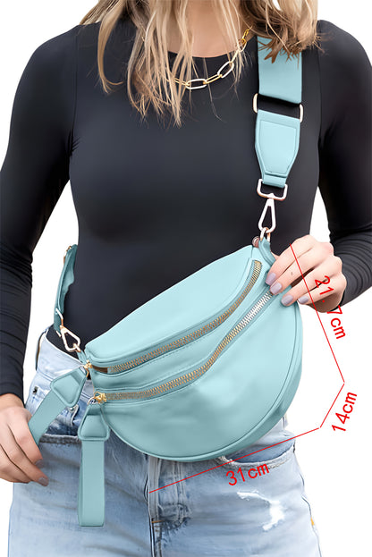 Jungle Green Wide Strap Zipper Crossbody Bag