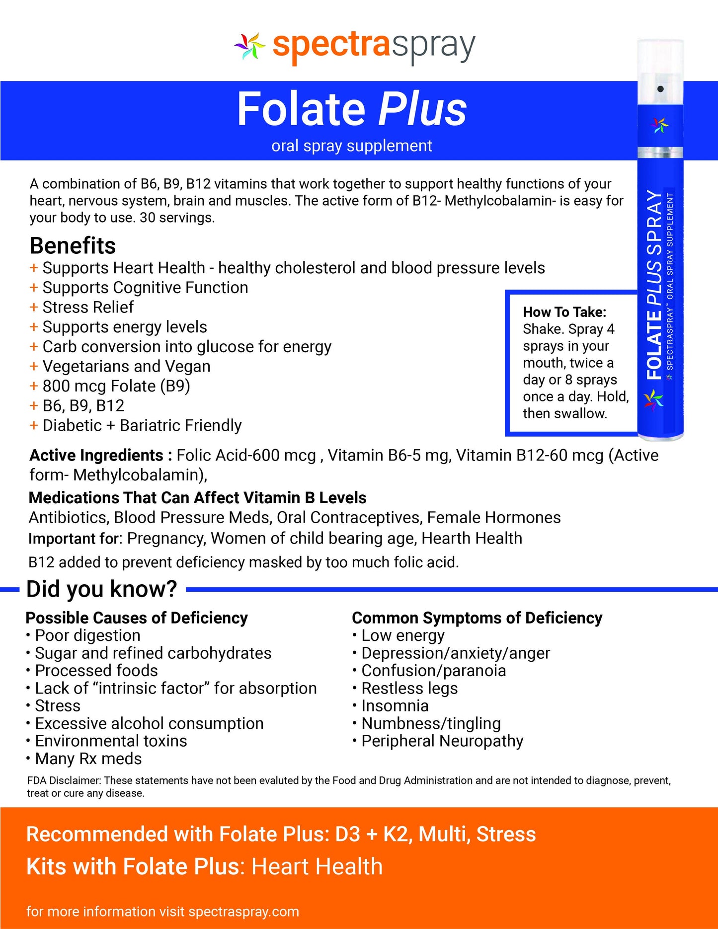 Folate Plus Oral Spray Vitamin - B6 + B9 + B12