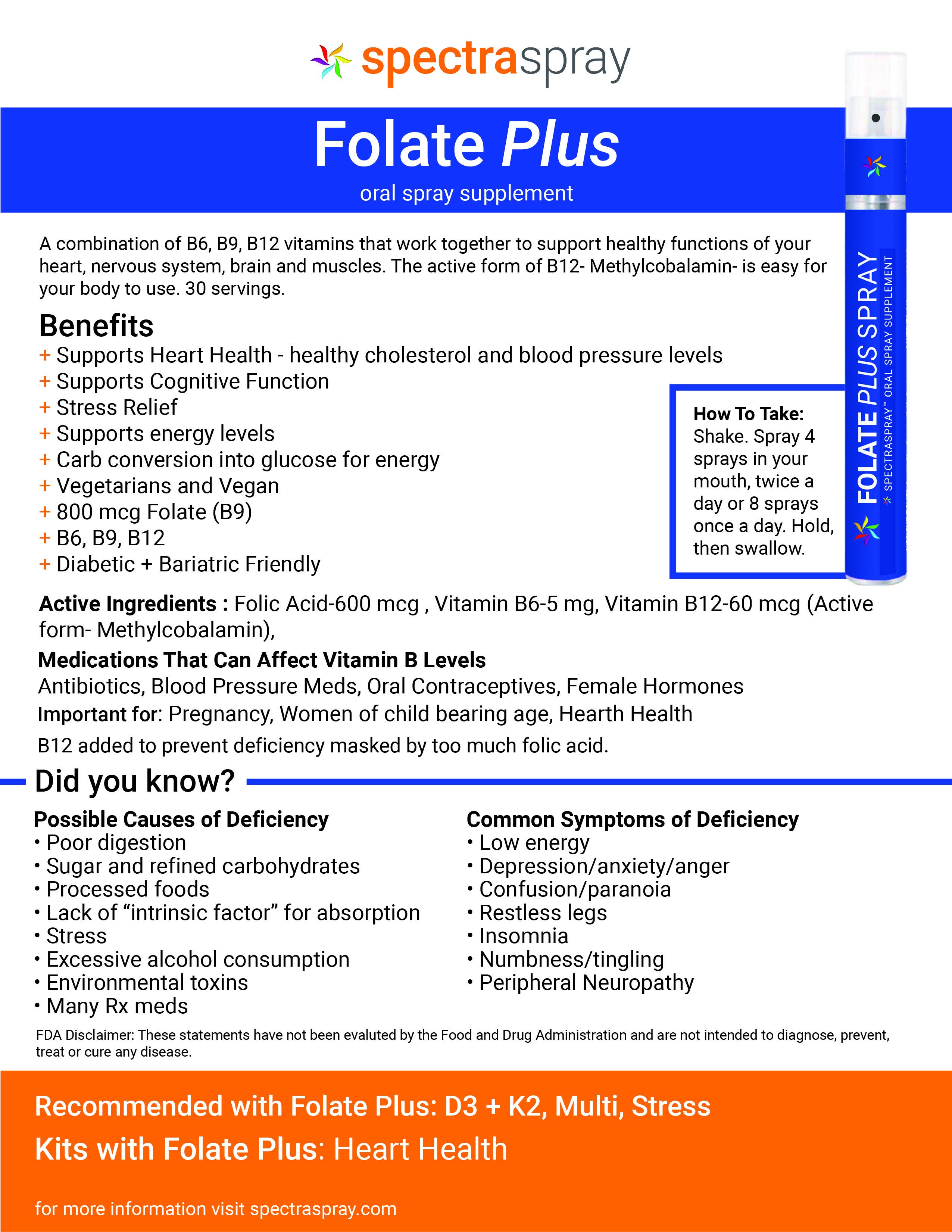 Folate Plus Oral Spray Vitamin - B6 + B9 + B12