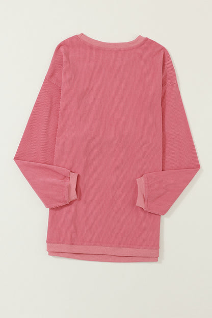 Grass Green Rib Knit Drop Shoulder Oversized Sweatshirt