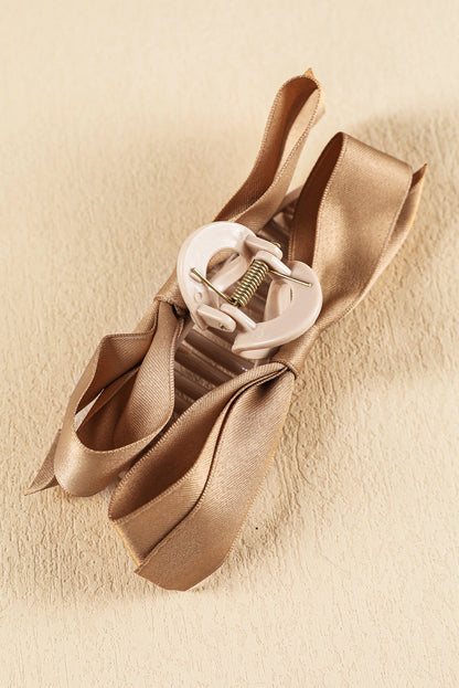 Light French Beige Solid Color Ribbon Bow Decor Hair Clip