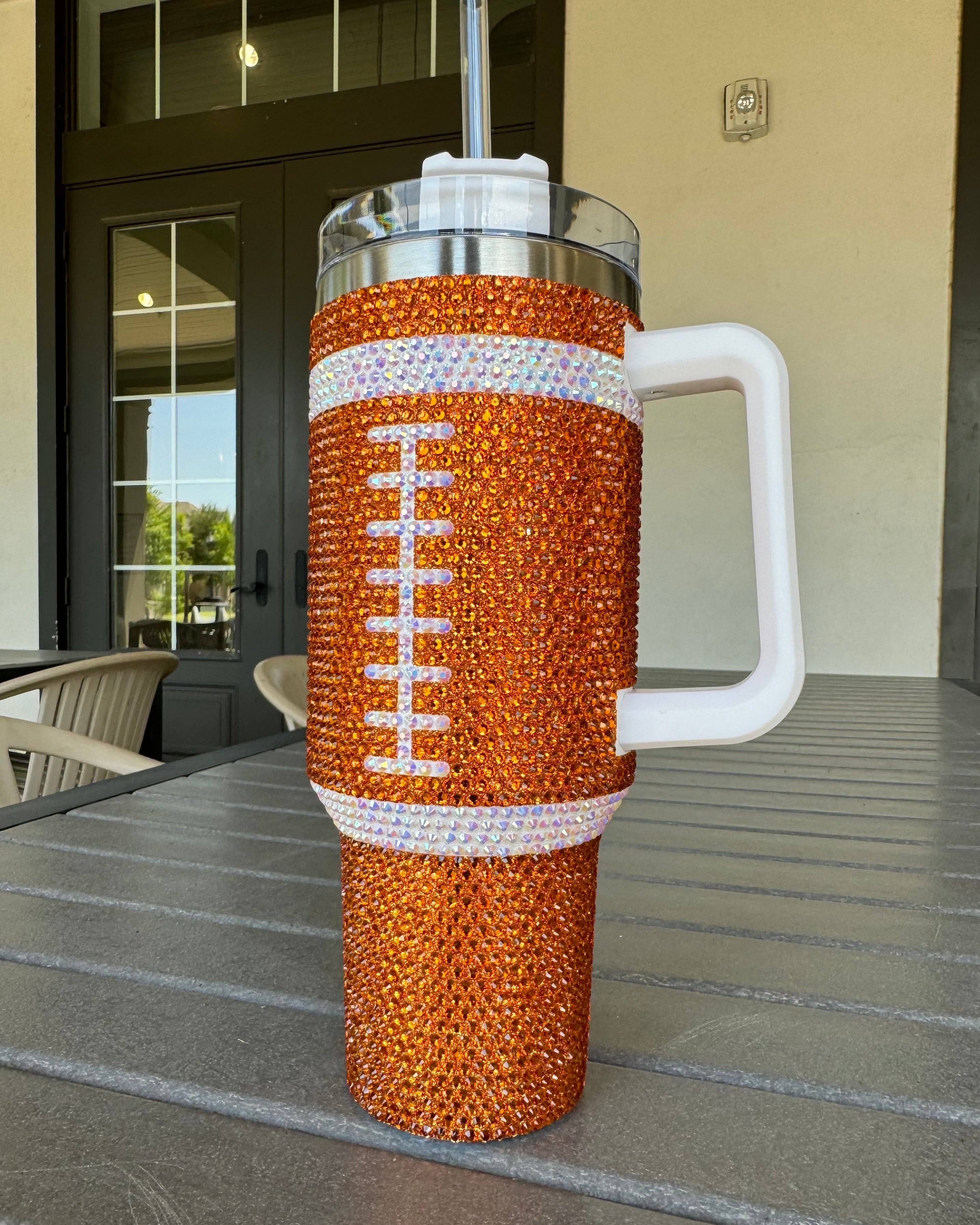 Brown Crystal Football "Blinged Out" 40 Oz. Tumbler