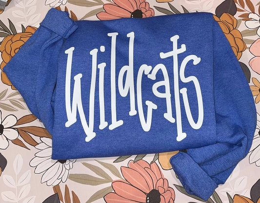 Wildcats Doodle Sweatshirt: Heather Royal Blue / Medium / Sweatshirt