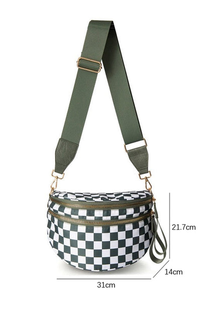 Phalaenopsis Checkered Print Wide Strap Large Crossbody Bag