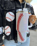40 Oz. Crystal Baseball White/Red Tumbler