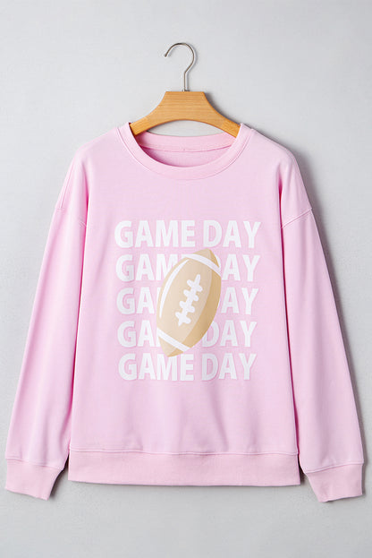 Pink GAME DAY Football Print Casual Sweatshirt