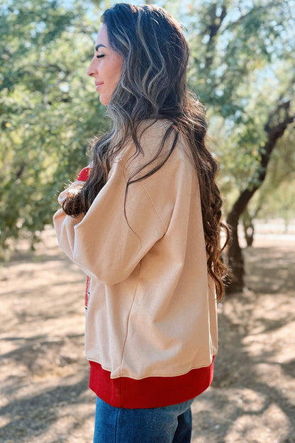 Oatmeal GAME DAY Letter Contrast Trim Baggy Sweatshirt