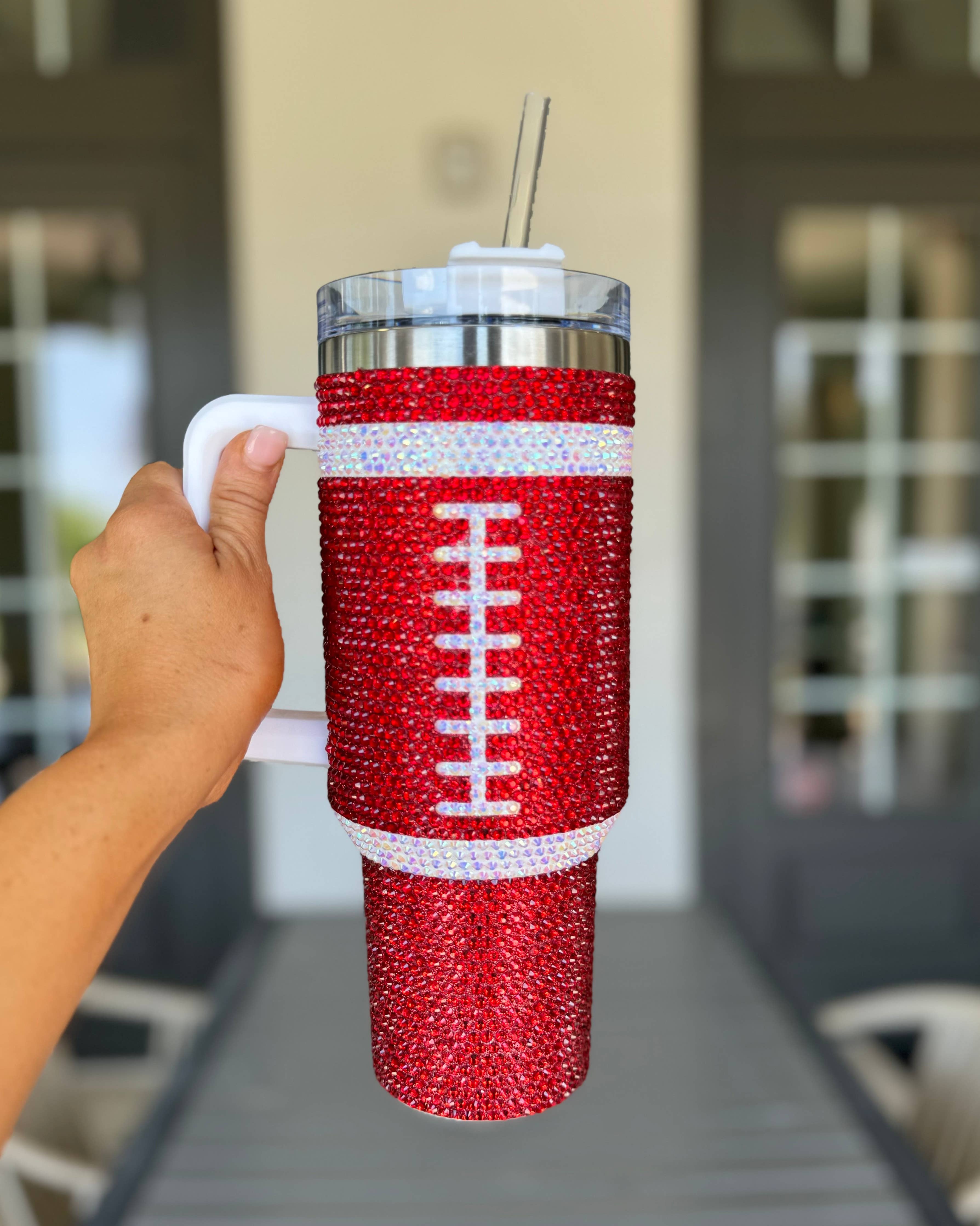 Brown Crystal Football "Blinged Out" 40 Oz. Tumbler