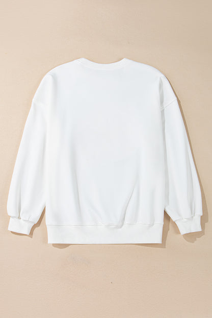 White Halloween Hello Pumpkin Patched Pullover Sweatshirt