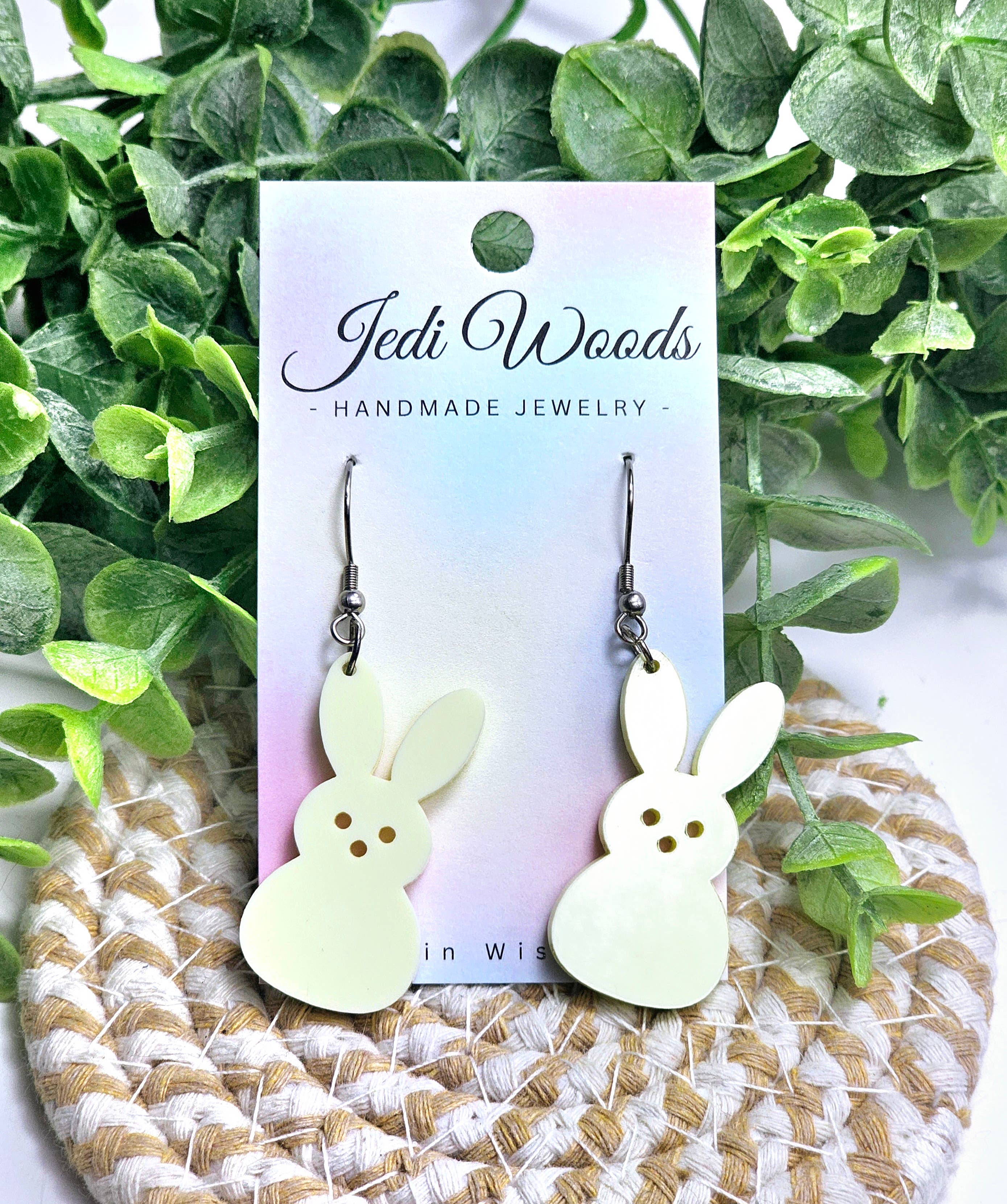 Pastel Yellow Peep Easter Bunny Earrings