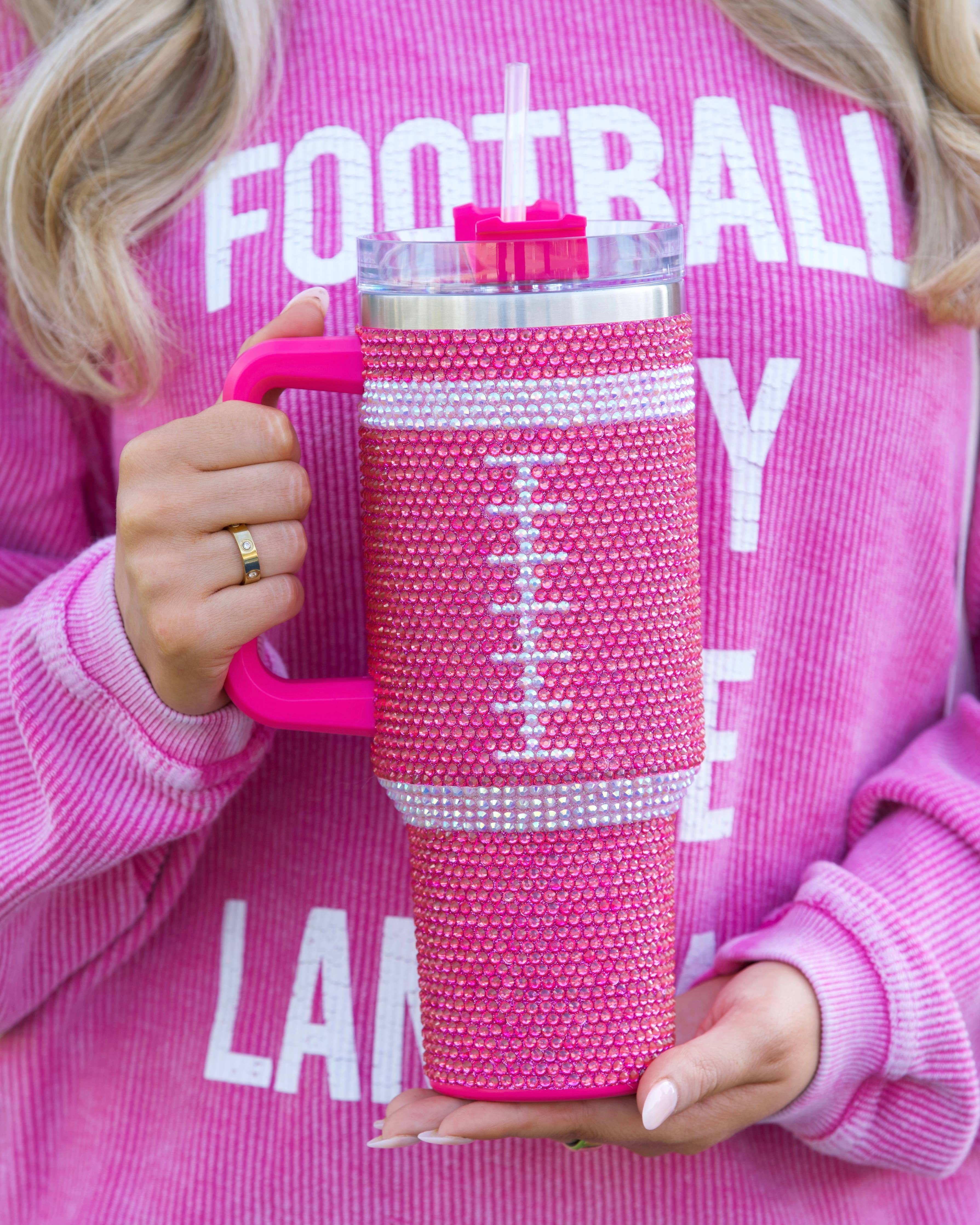 Brown Crystal Football "Blinged Out" 40 Oz. Tumbler