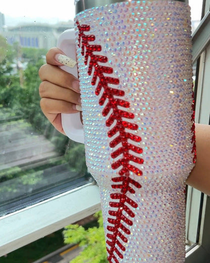 40 Oz. Crystal Baseball White/Red Tumbler