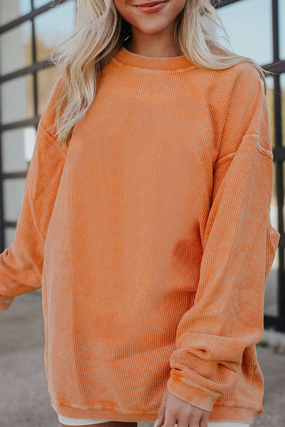 Grass Green Rib Knit Drop Shoulder Oversized Sweatshirt