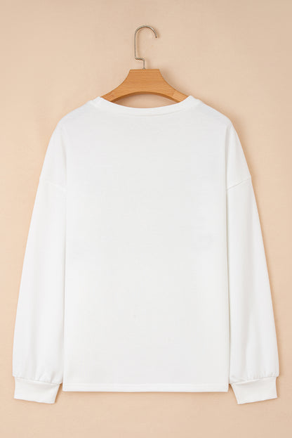 White Cream Collage Letter Christmas Pullover Sweatshirt