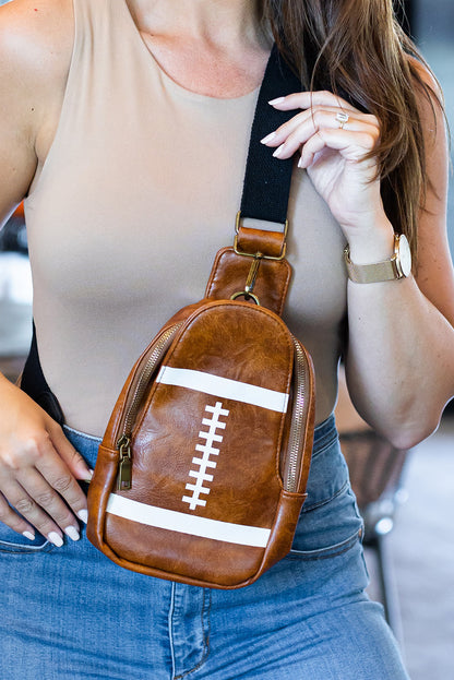 Brown PU Leather Football Mini Crossbody Bag
