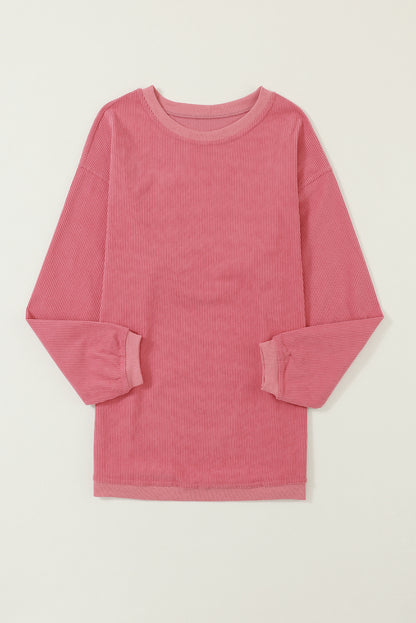 Grass Green Rib Knit Drop Shoulder Oversized Sweatshirt