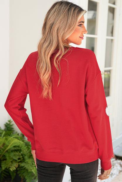 Red Sequin Bow and Baseball Graphic Game Day Fashion Sweatshirt