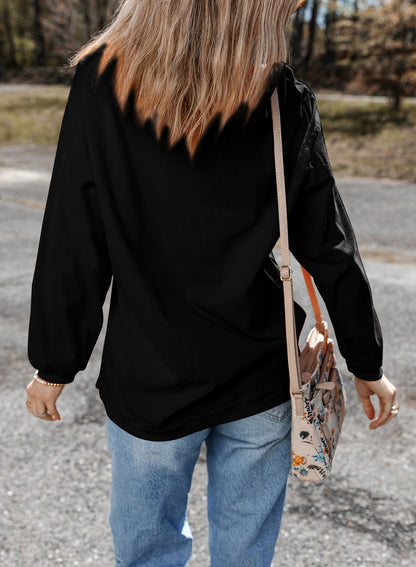 Black Football Graphic Drop Shoulder Game Day Corded Sweatshirt