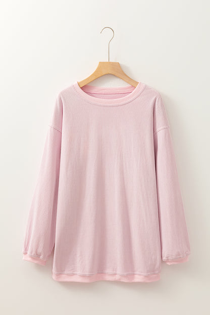 Grass Green Rib Knit Drop Shoulder Oversized Sweatshirt