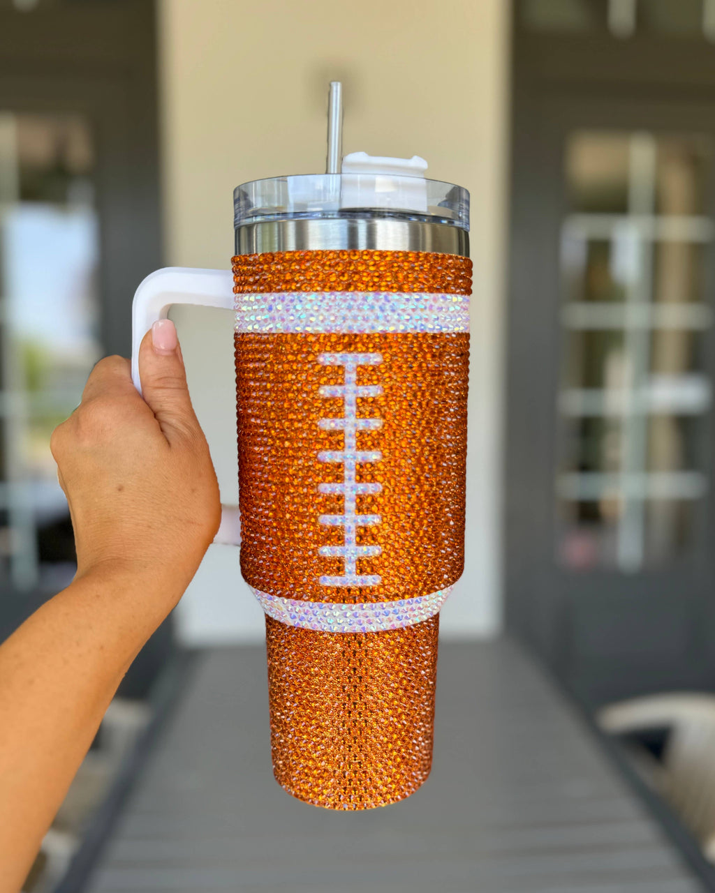 Brown Crystal Football "Blinged Out" 40 Oz. Tumbler