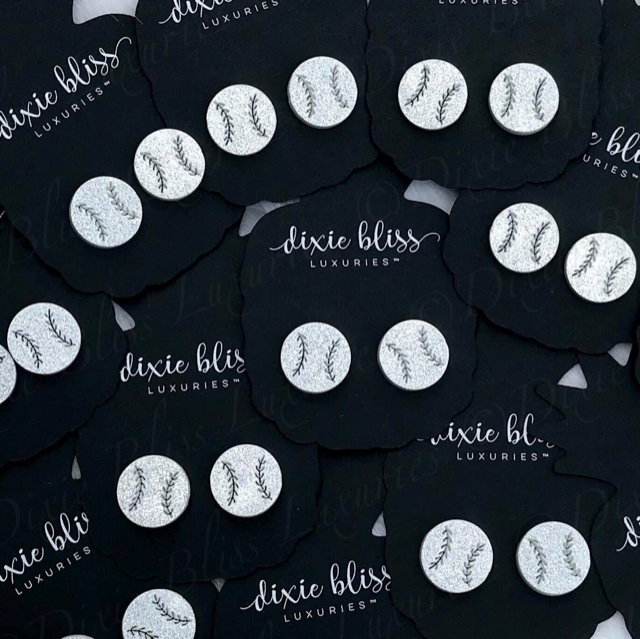 Baseball Acrylic Studs - Silver Glitter