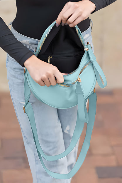 Jungle Green Wide Strap Zipper Crossbody Bag