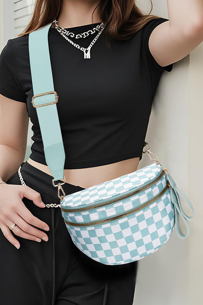 Phalaenopsis Checkered Print Wide Strap Large Crossbody Bag