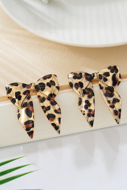 Gold Leopard Print Bowknot Shape Earrings